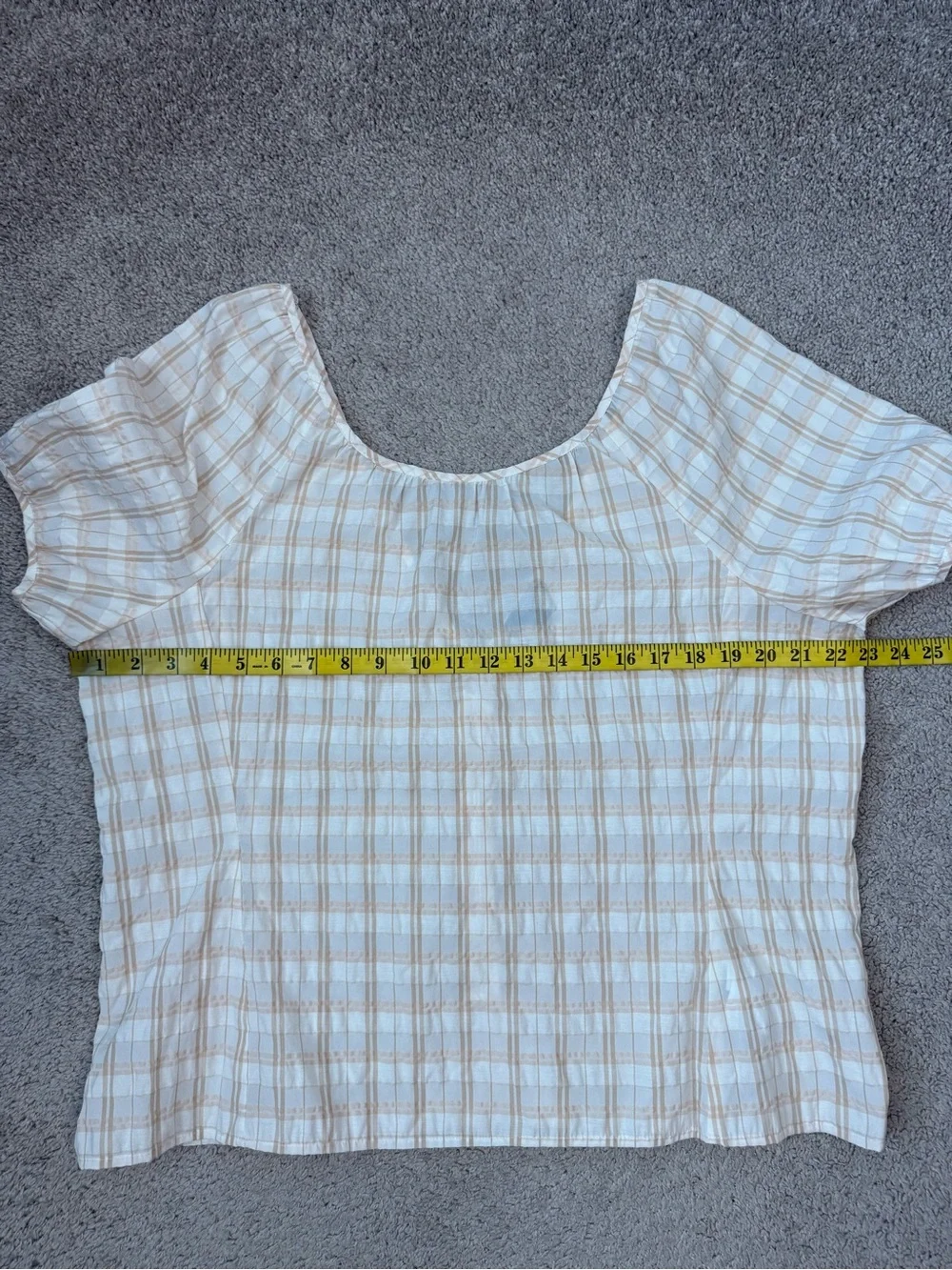 J. Crew Puff Sleeve Top Textured Plaid Beige 16